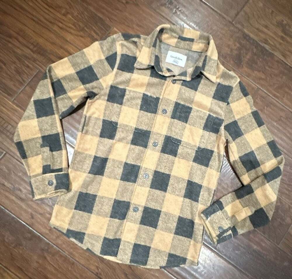 Goodfellow & Co Plaid Button Down Shirt Size S Tan Black Long Sleeve